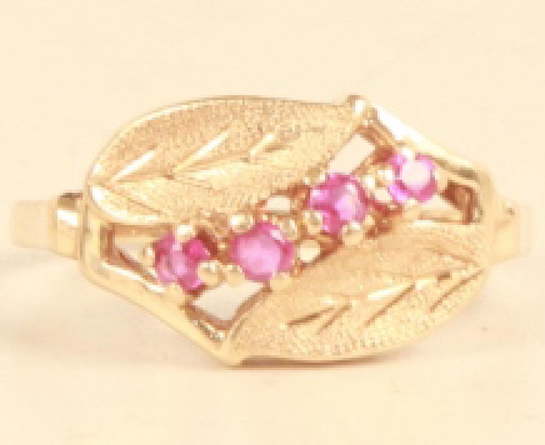 Estate 14kt Yellow Gold & Ruby Leaf Motif Ring (1 of 4)