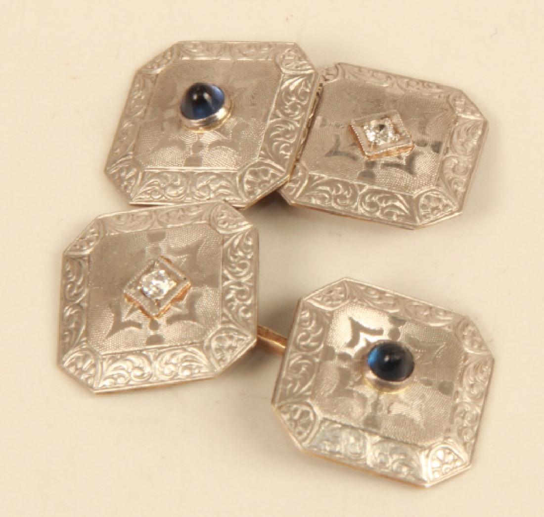 Pair Antique 14k Gold Platinum & Diamond Cufflinks (1 of 3)
