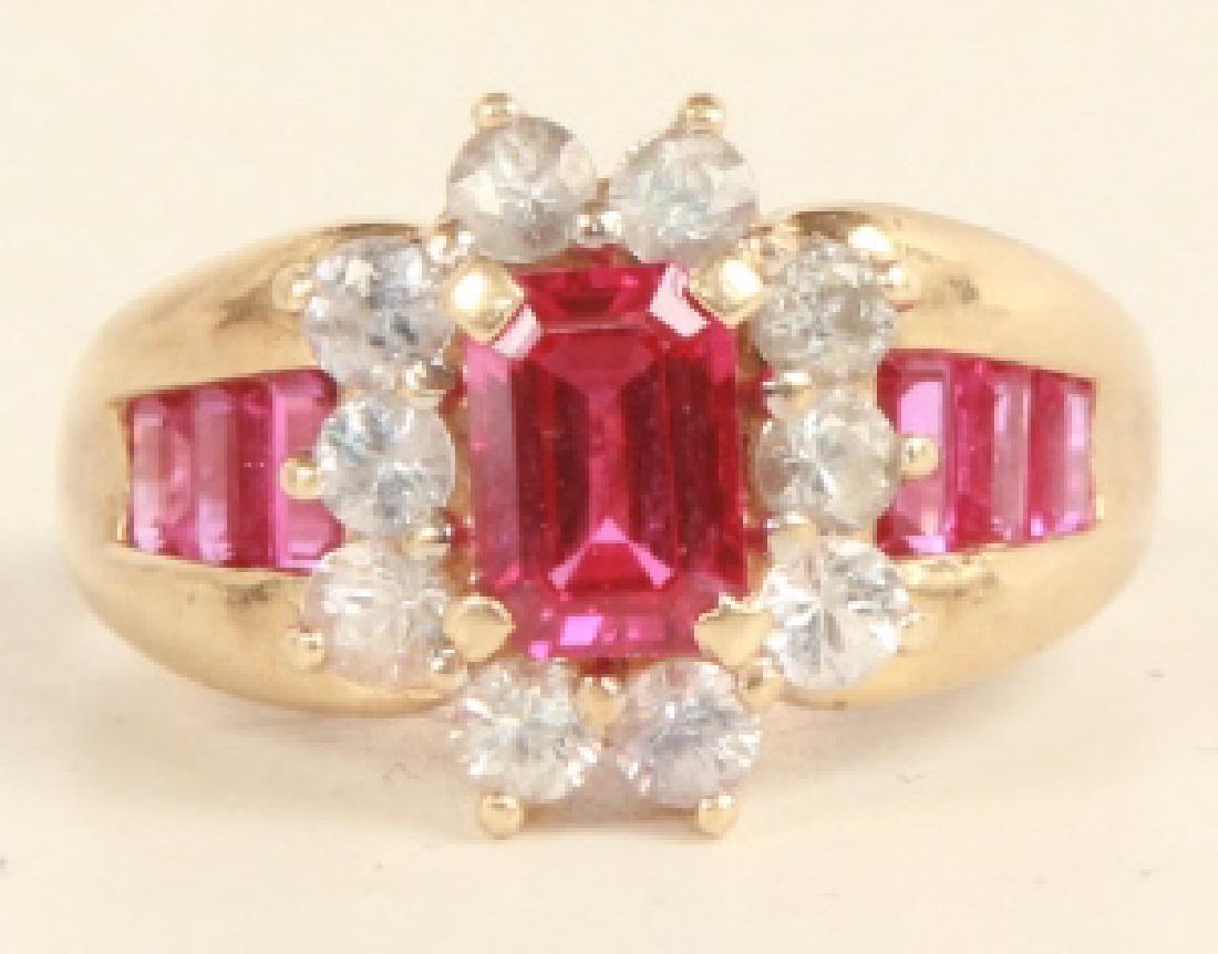 Estate 10kt Yellow Gold Emerald Cut w Halo Ring (1 of 5)