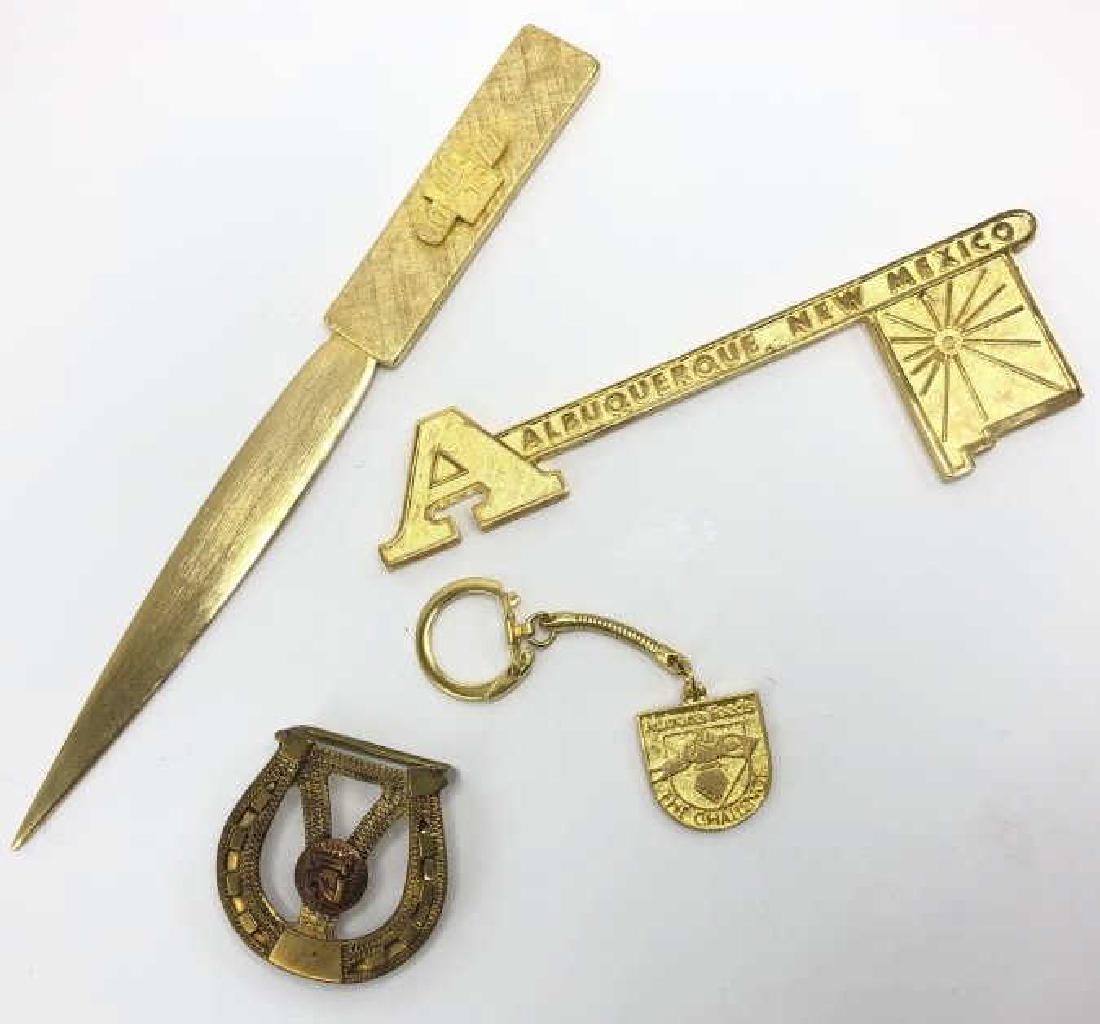 Desk & Table Accessories Incld. Key to Albuquerque: Desk & Table Accessories Incld. Key to Albuquerque. Gold tone desk accessories including a letter opener and key chain.