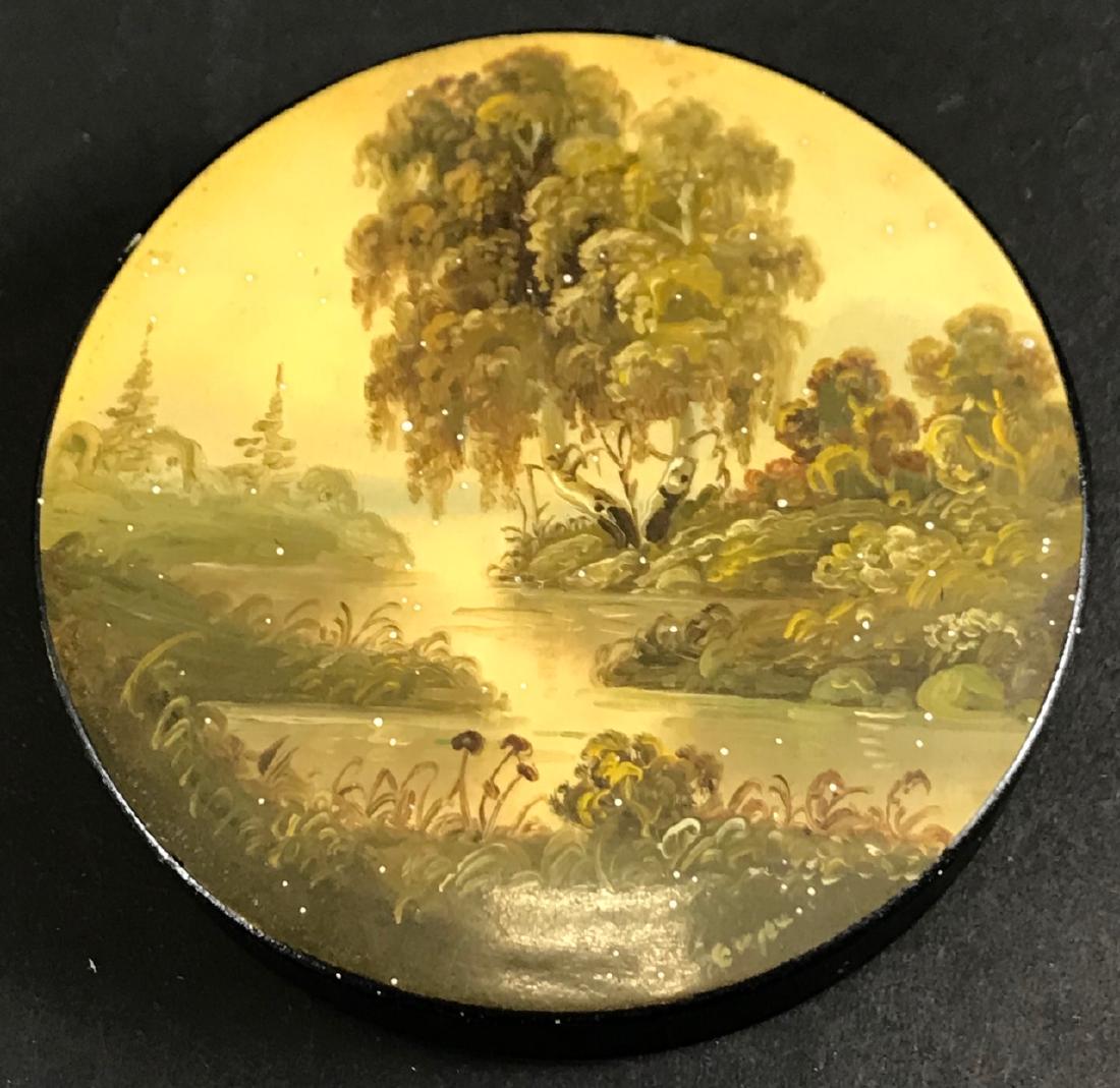 Russian Hand Painted Lacquer Pill or Snuff Box (1 of 3)
