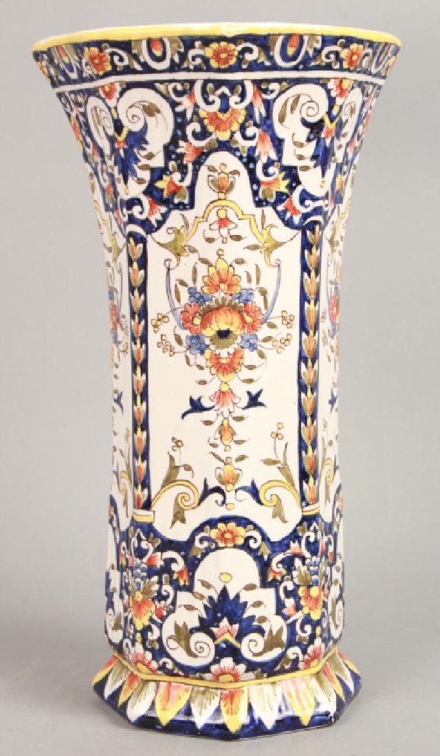 Large Faience Pottery Vase w Hand Painted Flowers (1 of 7)