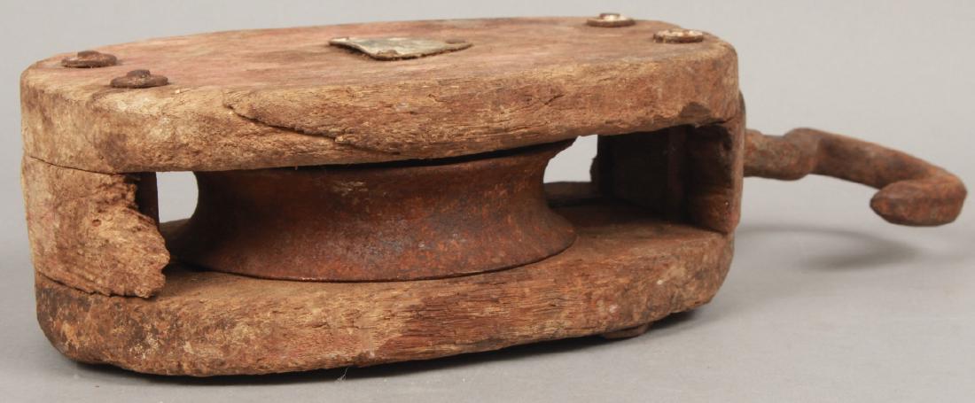 Large Antique 19th C Cast Iron & Wood Pulley (1 of 6)