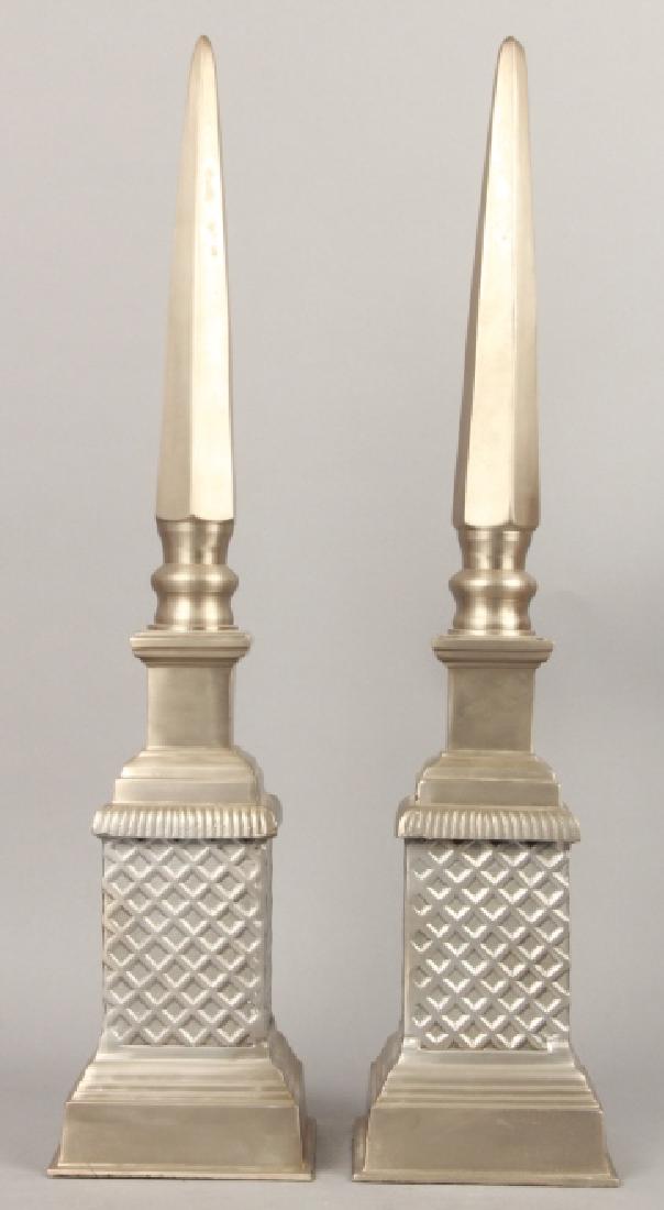 Pair of Large Silver Tone Metal Obelisk Statues (1 of 6)