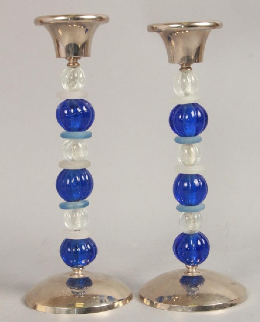 Pair Italian Murano Art Glass Silver Candlesticks (1 of 6)