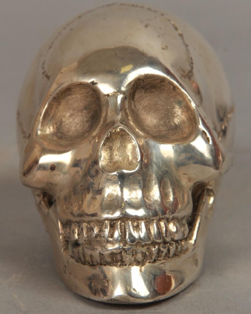 Silver Over Bronze Human Skull Memento Mori Statue (1 of 4)