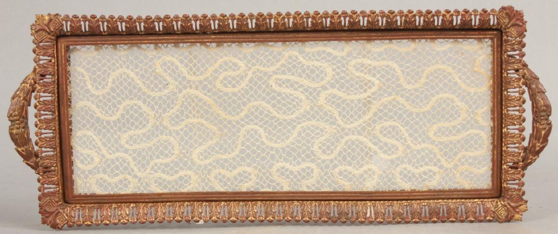 Antique 19th C Ormolu Lace & Glass Top Tray (1 of 5)