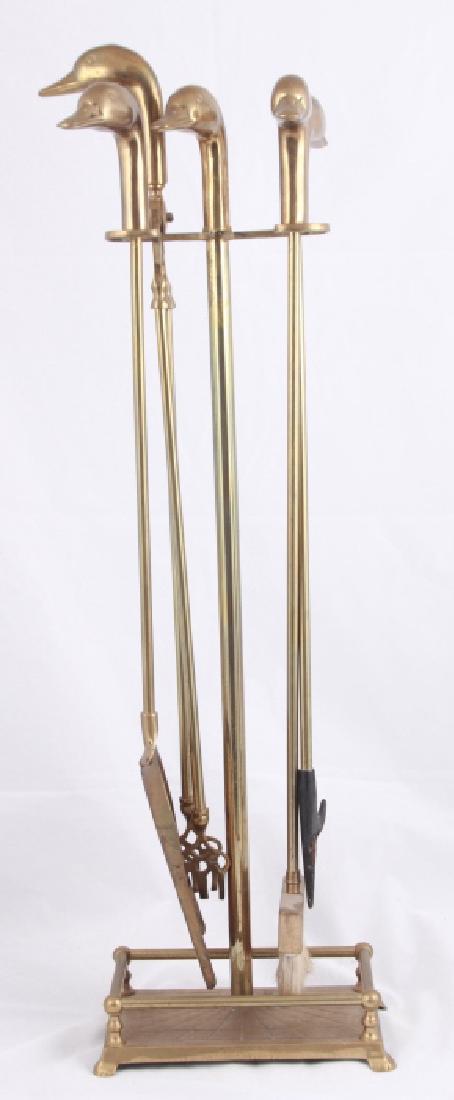Vintage Brass Fireplace Tool Set W Duck Finials (1 of 7)