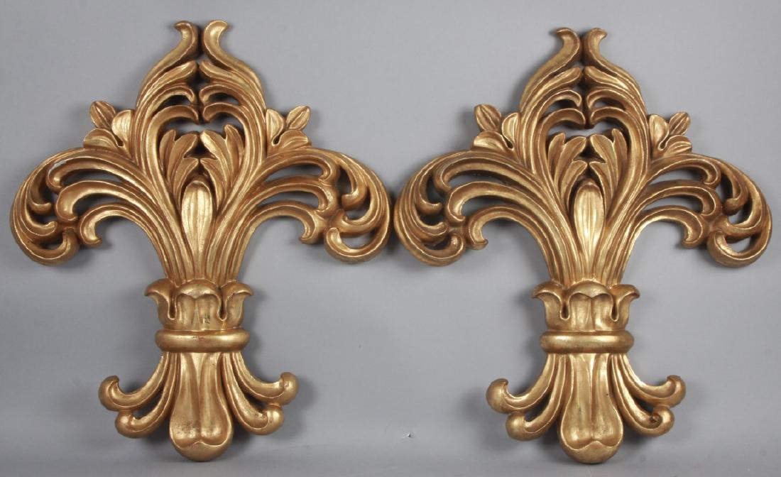 Pair French Style Fleur de Lis Gilt Wall Plaques (1 of 5)