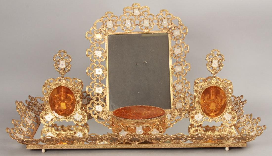 5 Piece Hollywood Regency Gold Plated Vanity Set (1 of 10)