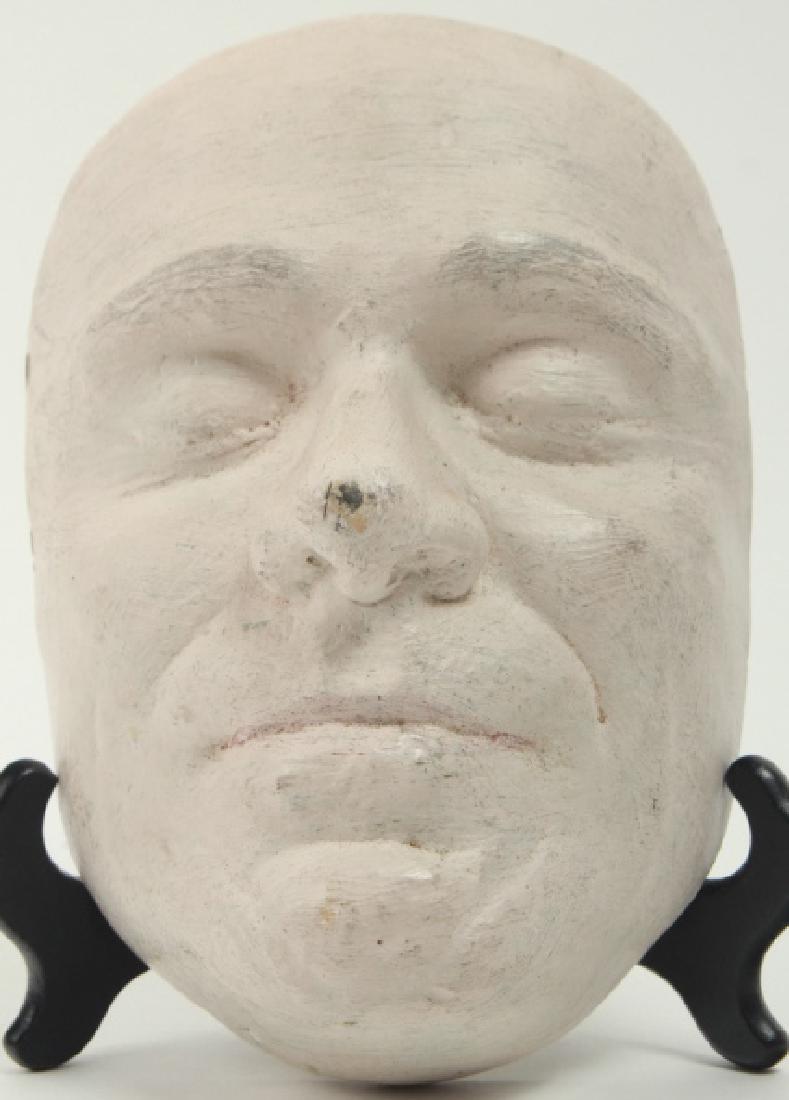 Vintage Cast Plaster Death Mask of a Man: Vintage Cast Plaster Death Mask of a Man. Mourning item. Back is inscribed "Death Mask" and "Teller 1958" on the back, it is also carved "1958" on the back. Measures 8.5 x 5.75 inches.