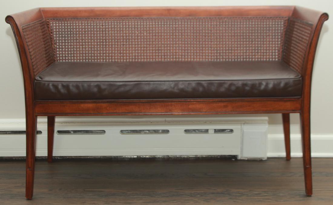 Bernhardt Caned Leather Upholstered Settee (1 of 7)