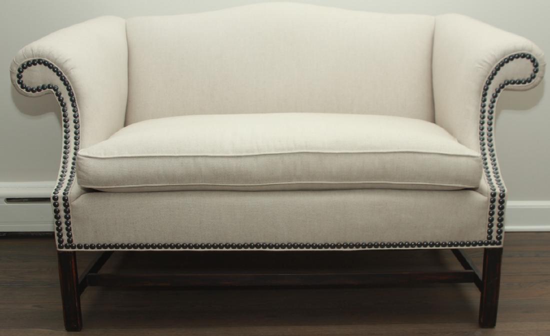 Contemporary Custom Scrolled Arm Twill Loveseat (1 of 5)