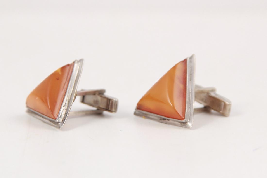 Vintage Scandinavian Silver & Amber Cuff Links (1 of 4)
