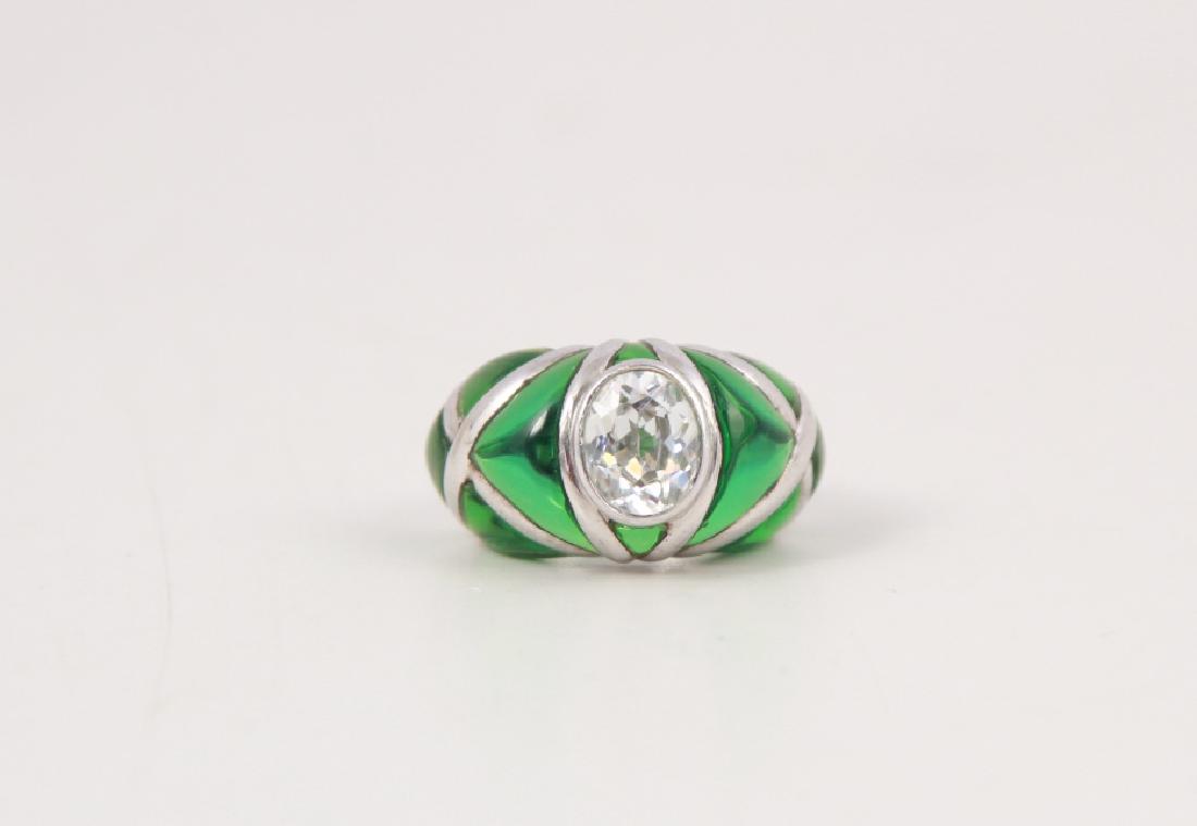 Sterling Silver Green Lucite & Faux Diamond Ring (1 of 4)