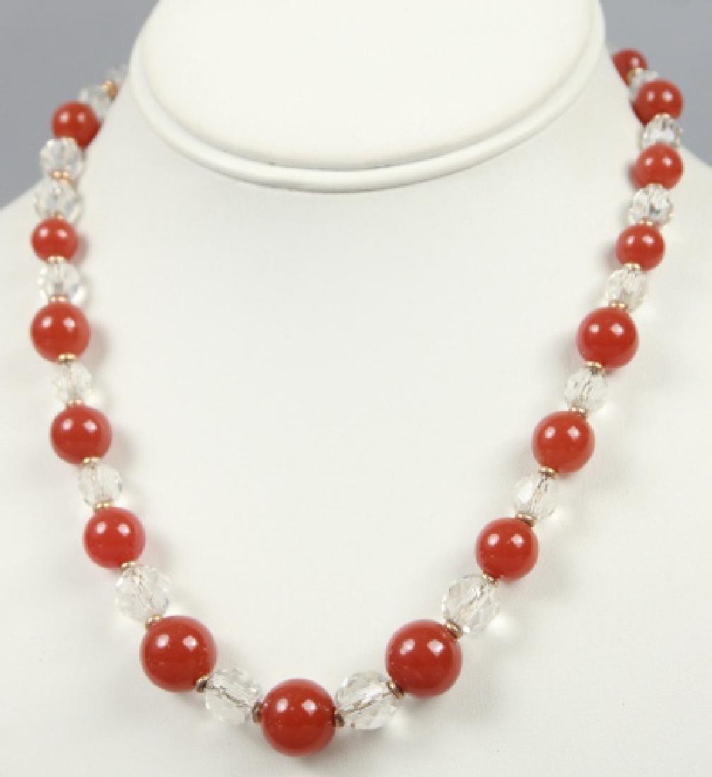 Antique Carnelian & Crystal Bead Necklace on Chain: Antique Carnelian & Crystal Bead Necklace on Chain. Measures 17 inches in length.