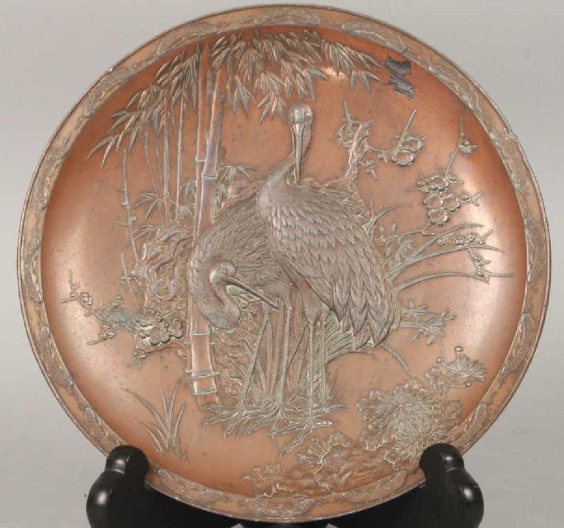 Antique Japanese Meiji Mixed Metal Relief Plate (1 of 5)
