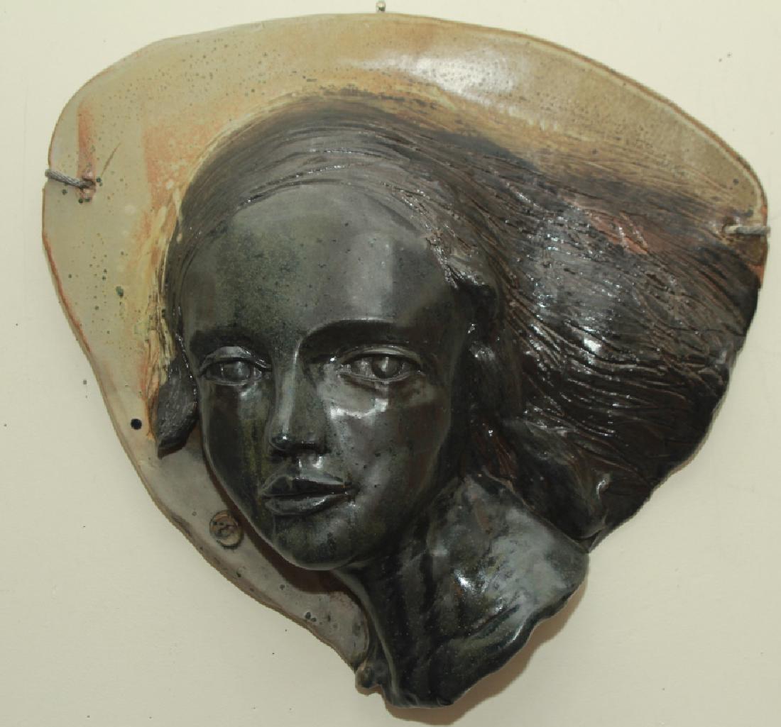 Art Pottery Wall Mount Sculpture of a Lady: Art Pottery Wall Mount Sculpture of a Lady. Measures 17 x 17 inches. Property of a Wilton, Connecticut estate.