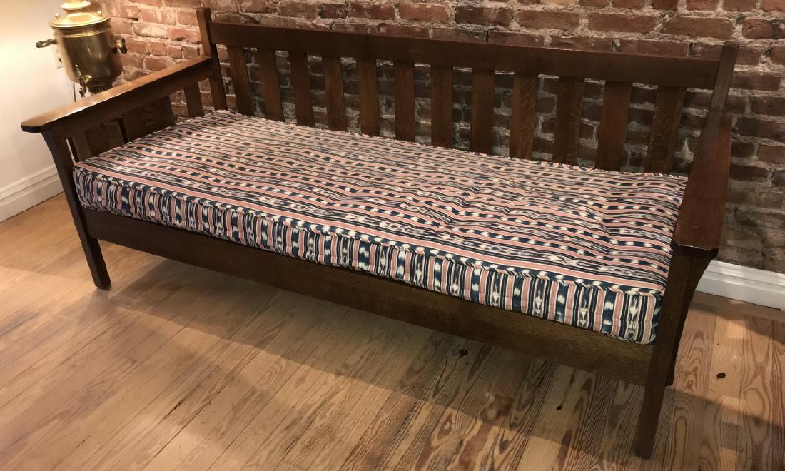 Stickley Mission Style Carved Oak Sofa w Pillows (1 of 6)