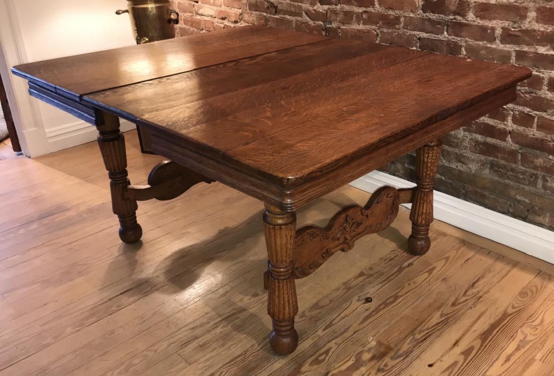 Antique Circa 1900 American Quarter Sewn Oak Table (1 of 5)
