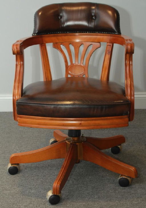 Fruitwood Leather Upholstered Swivel Desk Chair