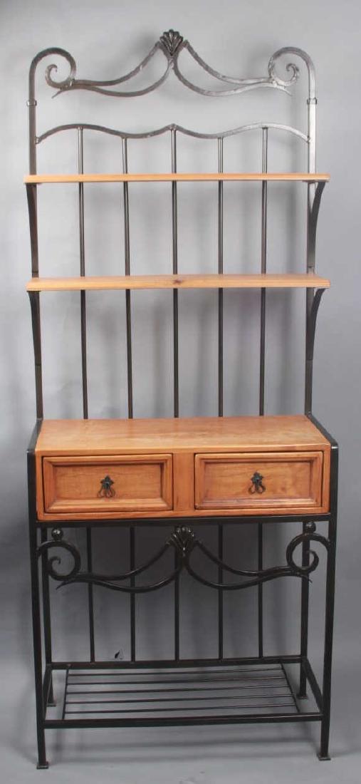 Wrought Iron and Wood French Style Bakers Rack
