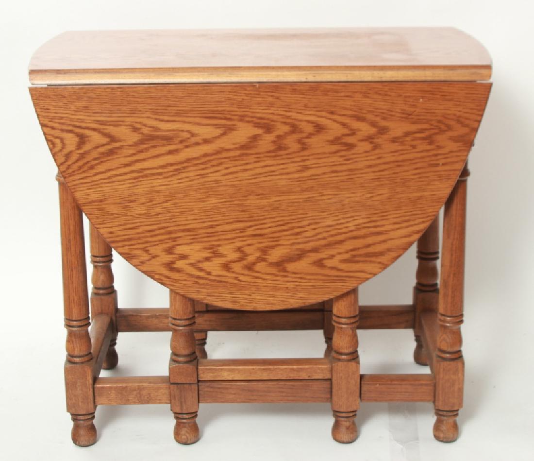 Antique American Carved Oak Drop Leaf End Table