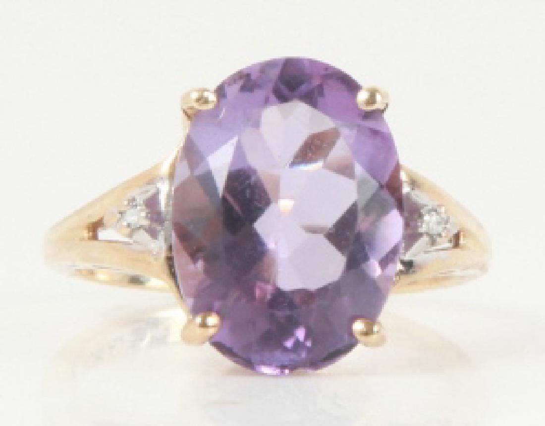 Estate 10kt Yellow Gold Amethyst & Diamond Ring (1 of 5)