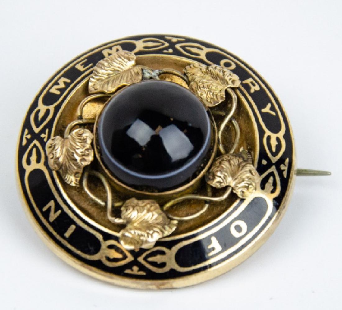 Antique 19th C Agate Gold & Enamel Mourning Brooch (1 of 4)