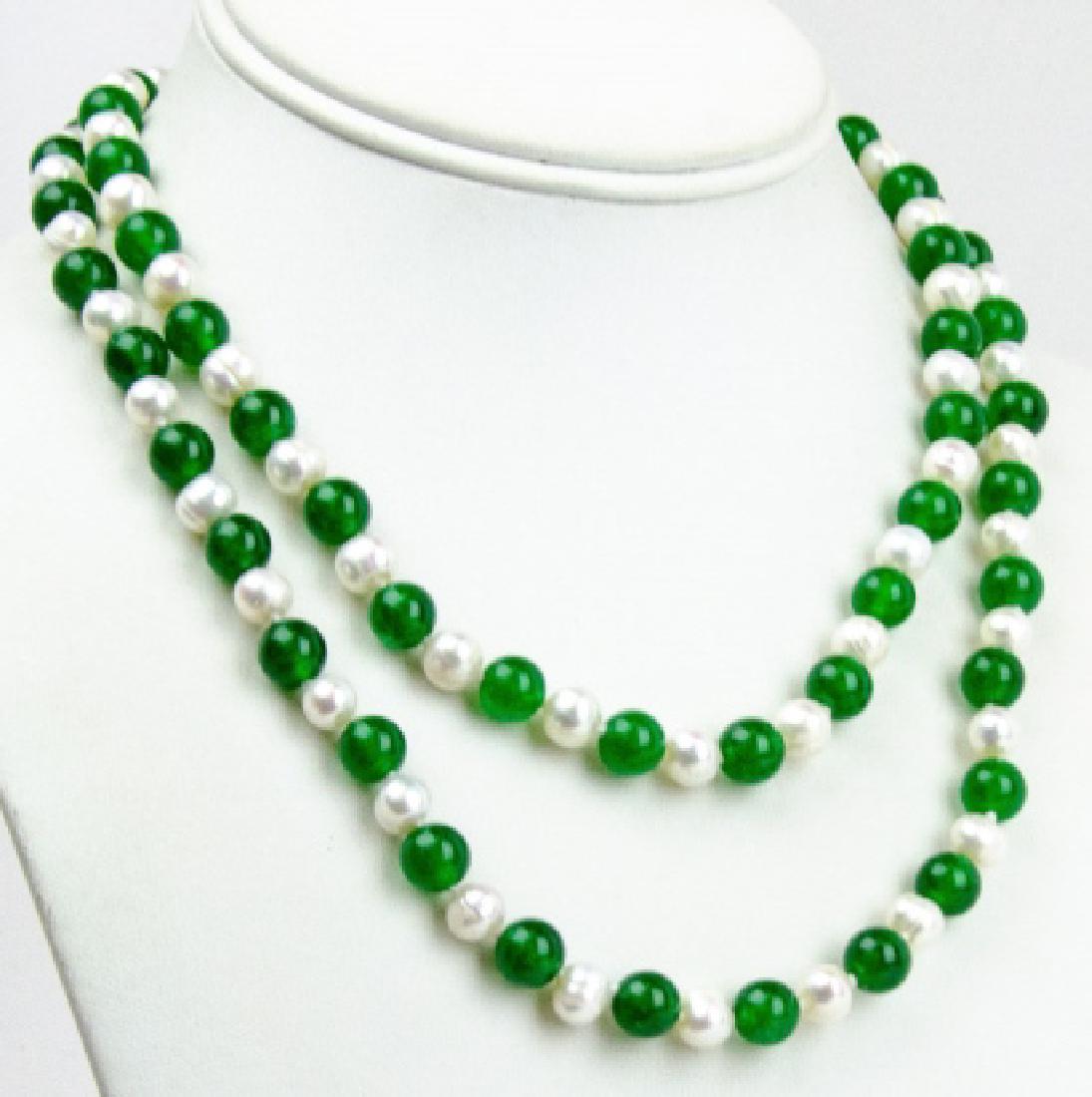 Hand Knotted Green Jade & Pearl Necklace Strand (1 of 5)