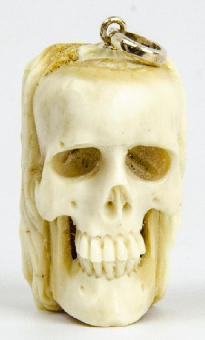Hand Carved Horn Human Skull & Face Memento Mori (1 of 6)