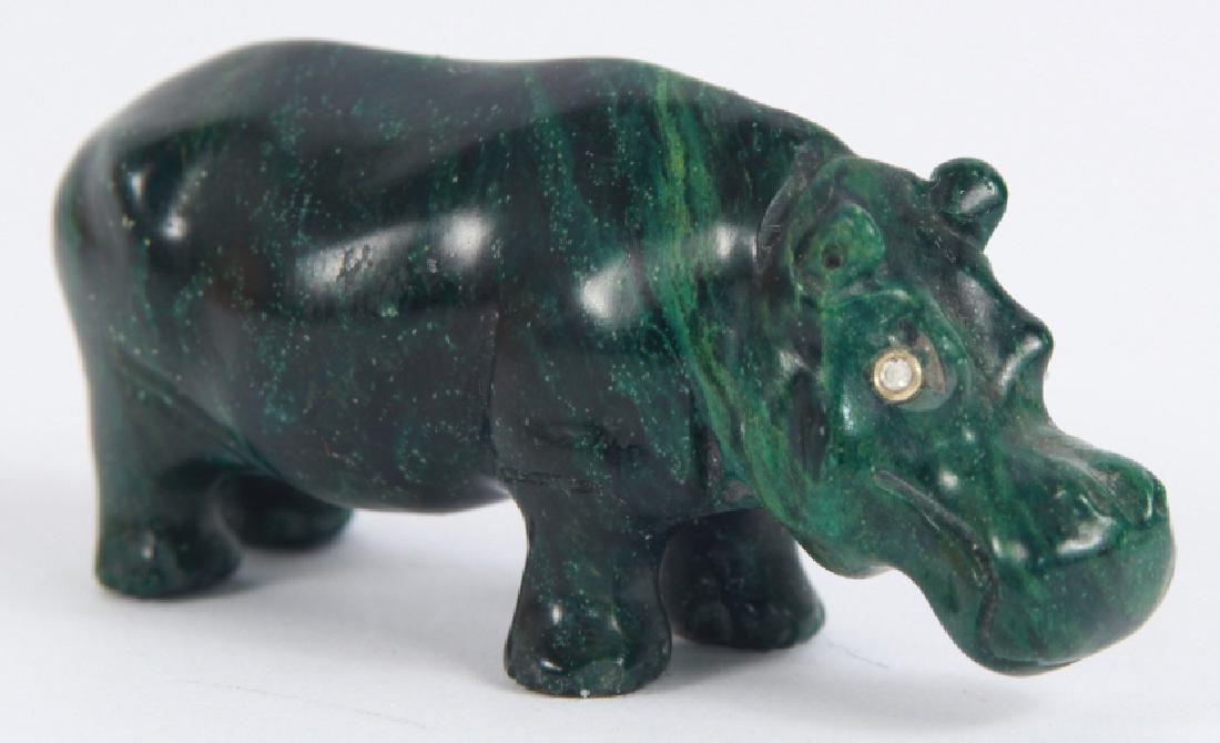 Carved Malachite, Gold & Diamond Hippopotamus w Box (1 of 6)