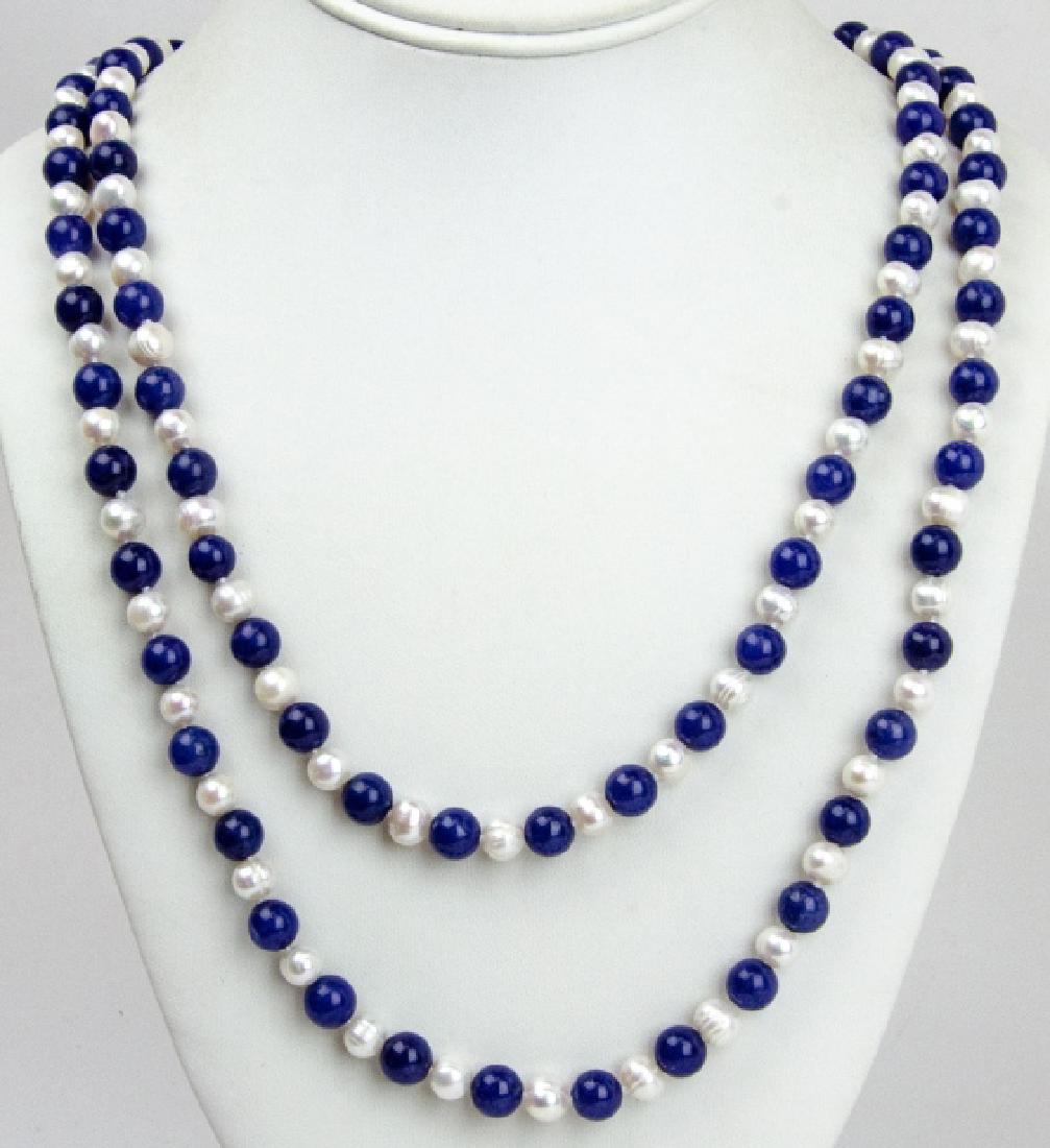 Hand Knotted Lapis Lazuli & Baroque Pearl Necklace (1 of 7)