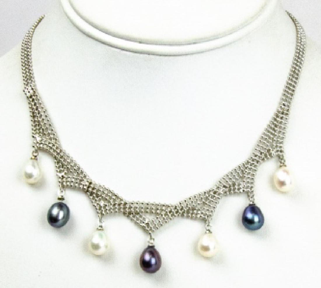 Mesh Metal Two Tone Baroque Pearl Pendant Necklace (1 of 7)