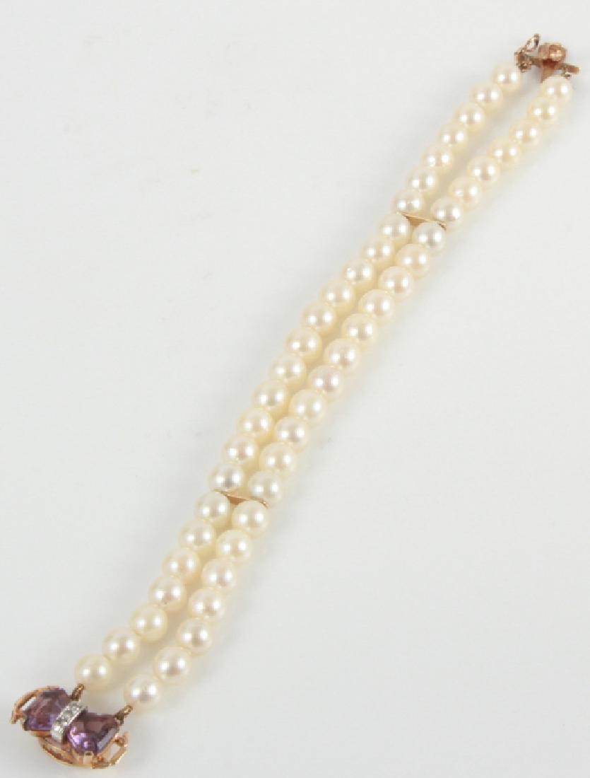 Estate 14kt Gold Diamond Amethyst & Pearl Bracelet (1 of 3)