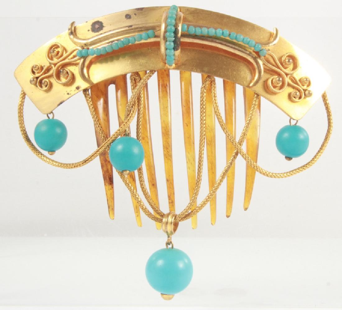Antique 19th C Gilt Ormolu & Turquoise Comb (1 of 5)