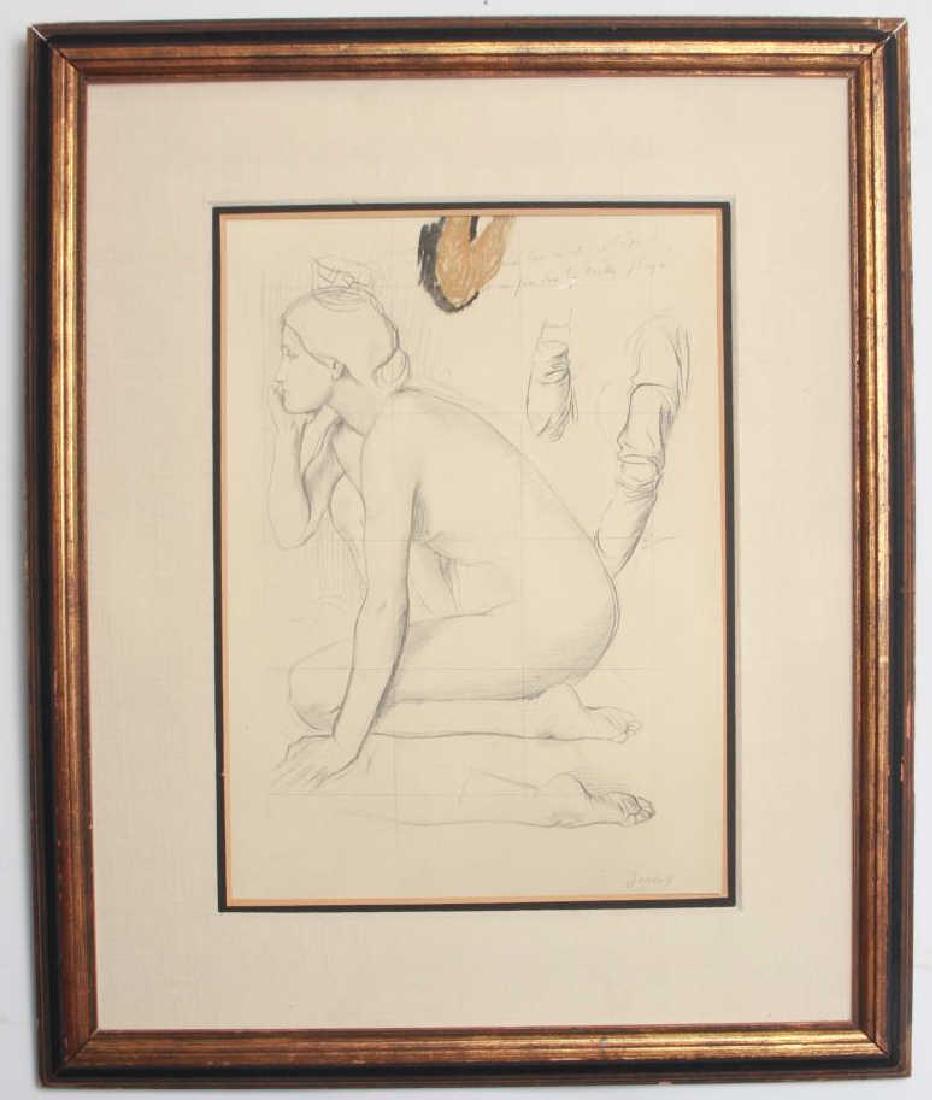 Attr. Edgar Degas Nude Pencil on Paper Drawing: Attributed Edgar Degas Nude Pencil on Paper Drawing. This pencil on paper drawing of a study of the female nude is signed Degas in the lower right hand corner, attributed to Edgar Degas (French, 1834-