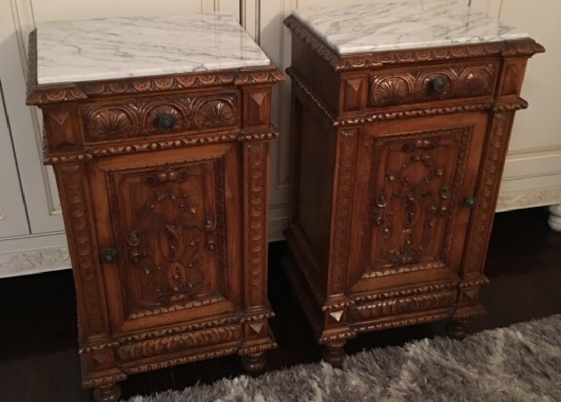 Pair Italian Hand Carved & Marble Top Nightstands (1 of 10)