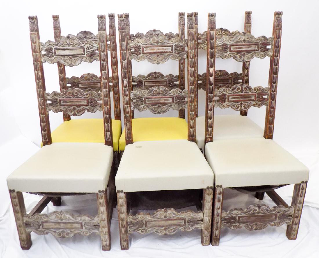 6 Spanish Revival Carved + Painted Dining Chairs (1 of 13)