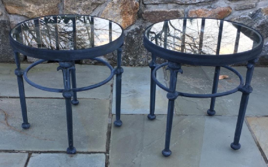 Pair Wrought Iron & Glass Top Side / End Tables (1 of 3)