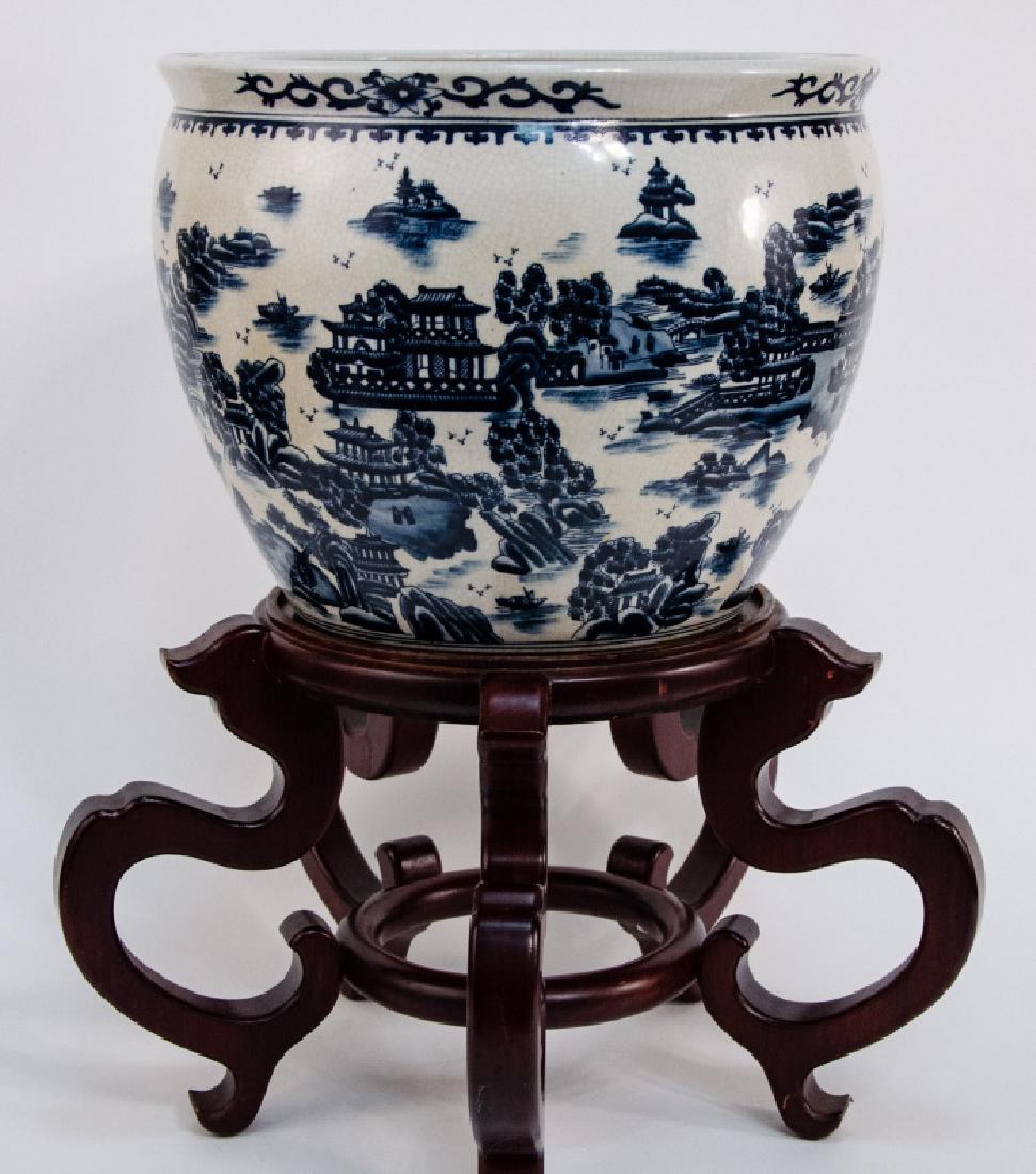 Chinese Blue & White Porcelain Fish Bowl Planter (1 of 5)