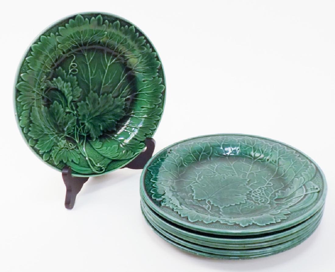 6 Antique Grape Leaf Motif Majolica Lunch Plates (1 of 7)