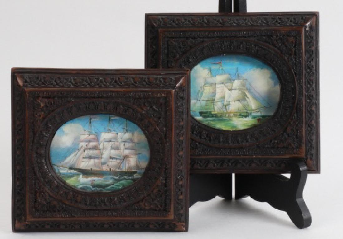 Pair 19th Century Miniature Scooter Ship Paintings (1 of 6)