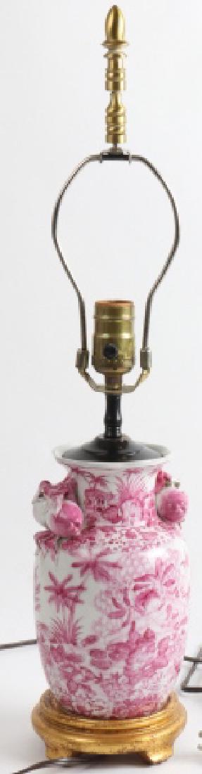 Old Chinese Pink & White Porcelain Vase Lamp (1 of 5)