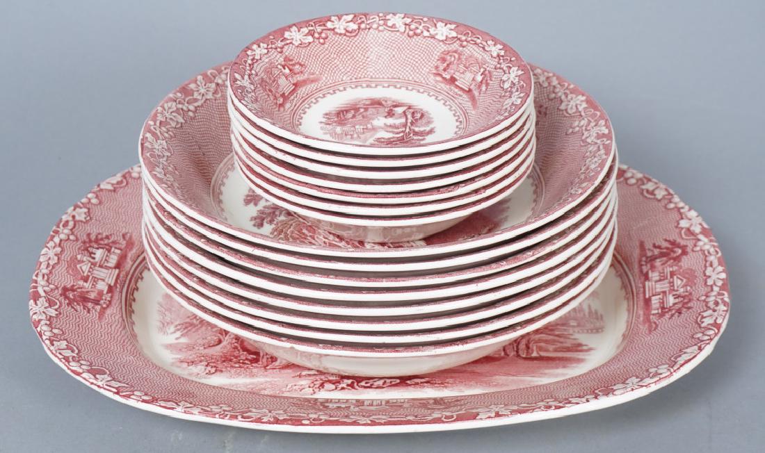 Royal Staffordshire Jenny Lind Ironstone Bowls: Royal Staffordshire Jenny Lind Ironstone Bowls. This lot includes eight bowls, seven small bowls, one creamer, one lunch plate, and one platter by Staffordshire in the "Jenny Lind 1795" pattern. Platt