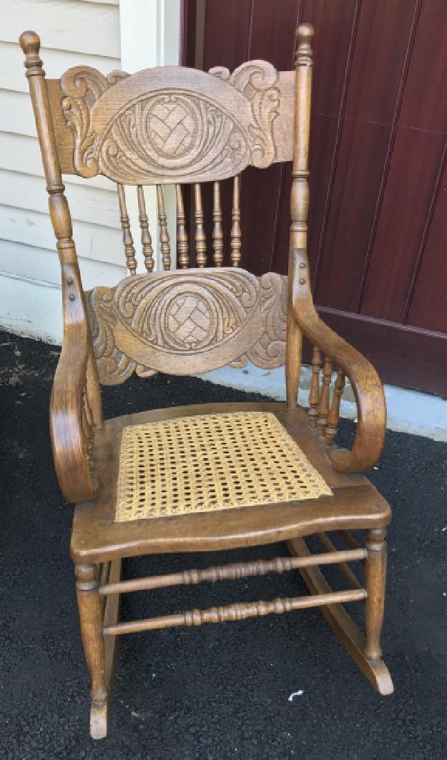 Antique Carved Oak & Carved Seat Rocking Chair (1 of 3)