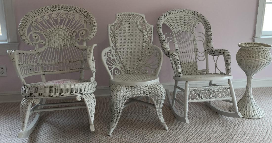 3 Victorian Style White Wicker Arm & Rocking Chair (1 of 6)