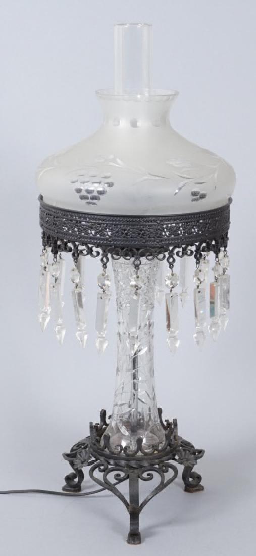 19C. Brilliant Cut Crystal + Wrought Iron Lamp (1 of 13)