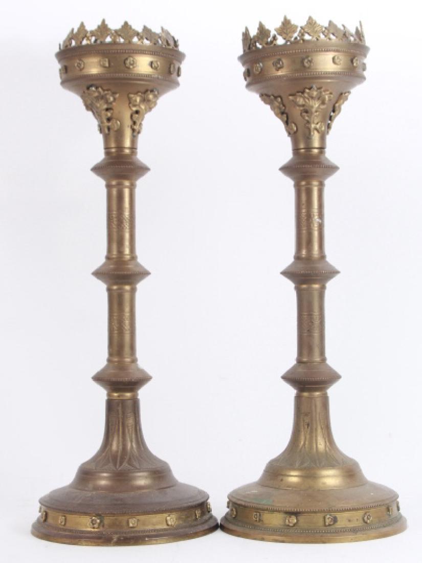 Antique 19th C Gothic Revival Gilt Candlesticks (1 of 7)
