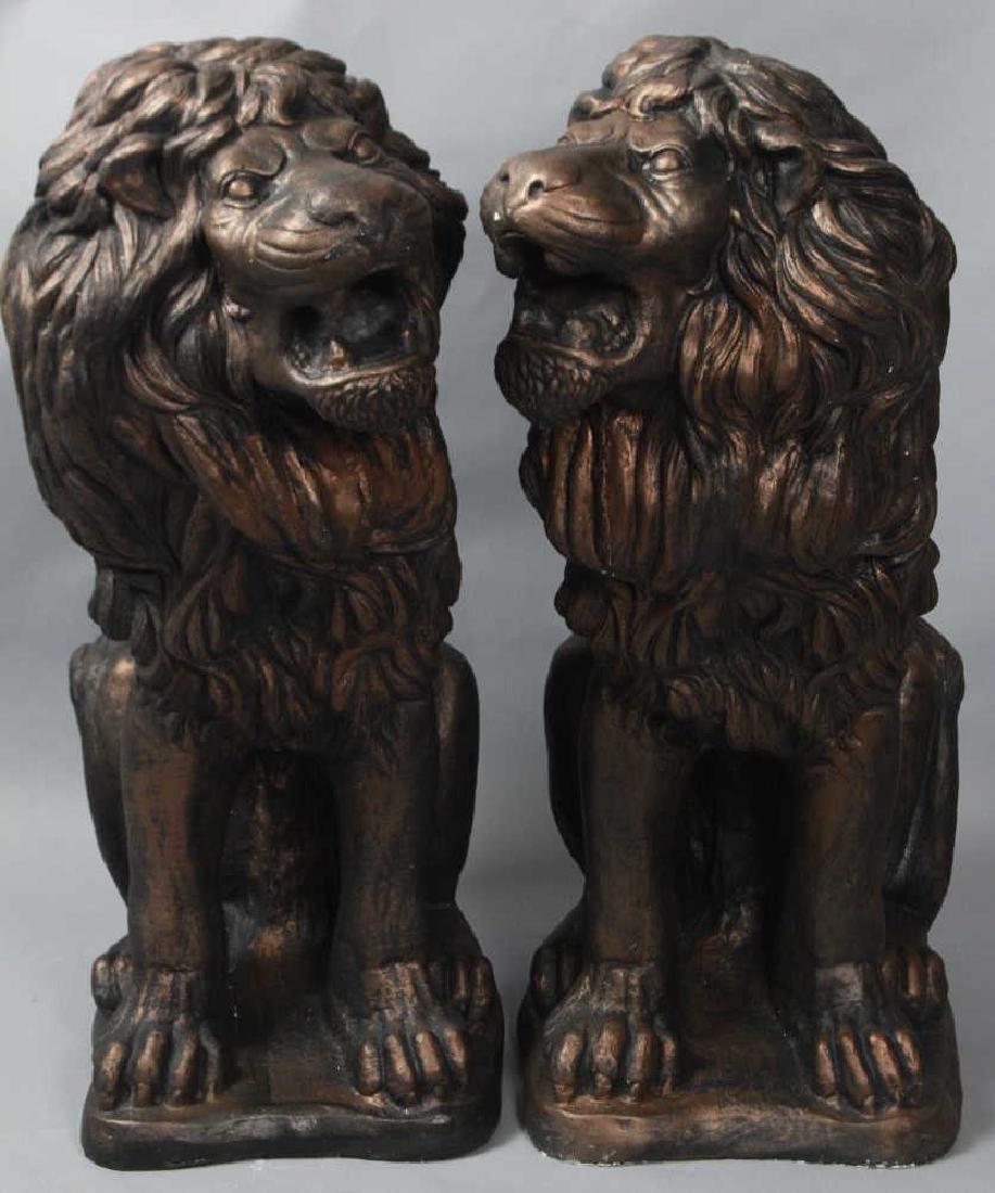 Pair Bronze Toned Figural Lion Garden Statues (1 of 7)